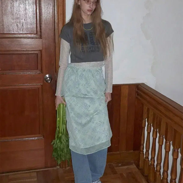 [BUNJANG] Maison Creme Floral Check Layered Skirt / 메종크렘 Floral check layered skirt