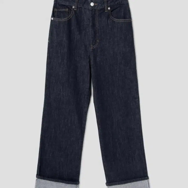 [BUNJANG] 8seconds Navy Roll-up Straight Fit Denim Pants / 에잇세컨즈 네이비 롤업 데님 팬츠 스트레이트 핏