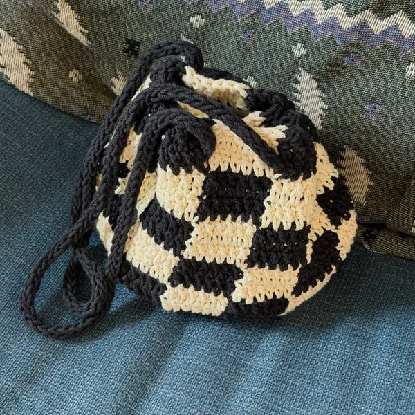 [BUNJANG] The Sparkling Wave Checkerboard Drawstring Bag / 더스파클링웨이브 체커보드 복조리 가방