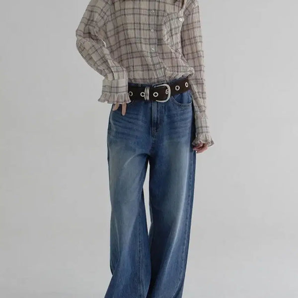 [BUNJANG] Margarine Fingers RIVET Wide Denim Pants (Size S) / 마가린핑거스 RIVET WIDE 데님 블루 S사이즈
