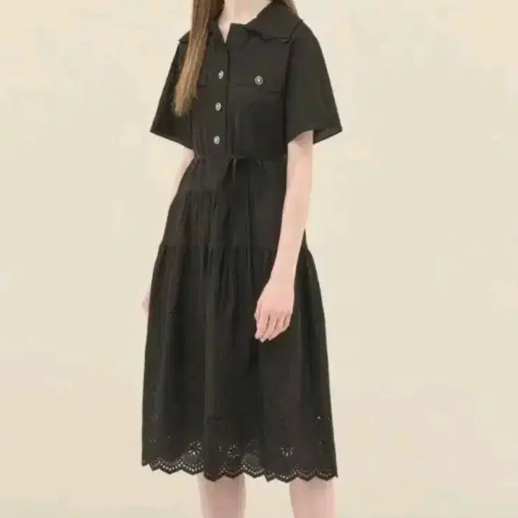 [BUNJANG] SJSJ 2023 Logo Button Eyelet Cotton Dress / 2023.SJSJ)로고버튼 아일렛 아사면원피스