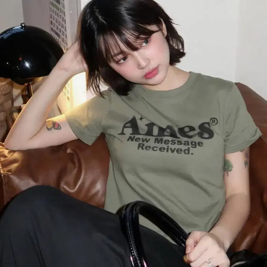 [BUNJANG] AMES WORLD WIDE Short Sleeve T-Shirt Khaki / 아메스월드와이드 반팔티 카키