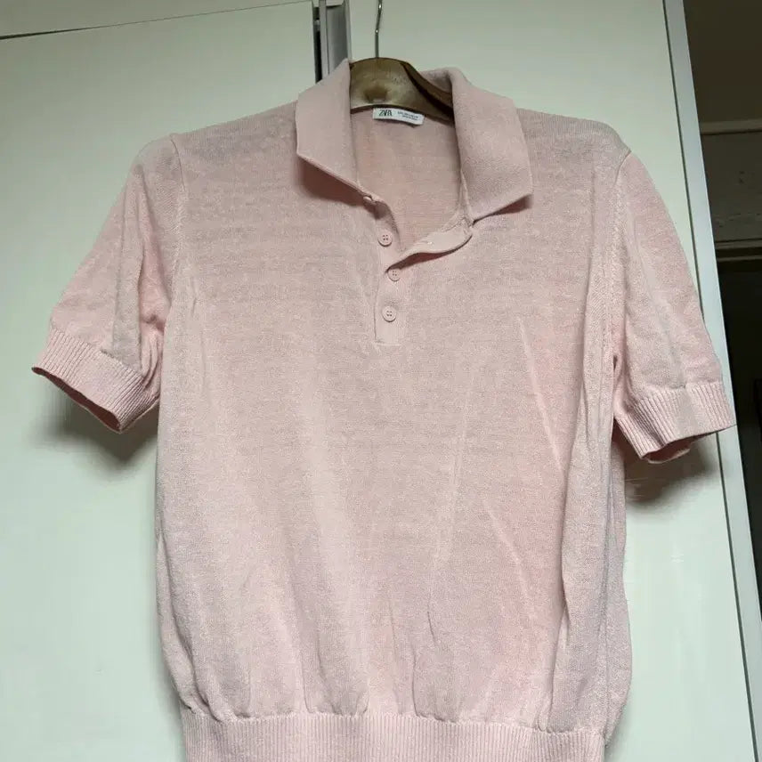 [BUNJANG] Zara Knit Polo Short Sleeve Shirt Pink (L) / (L)자라 니트 폴로 반팔 셔츠 핑크
