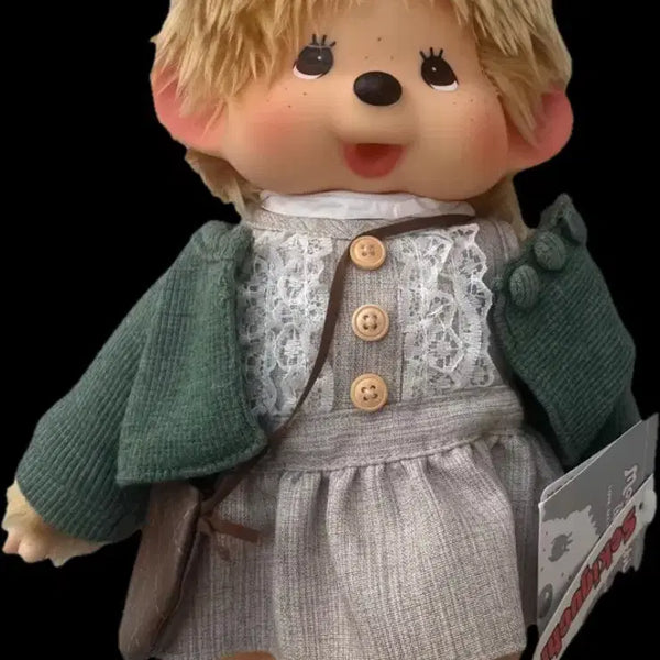 [BUNJANG] Monchhichi Doll Medium Size Green Cardigan Dress Authentic New / 최종가격)초록색 가디건 원피스 소녀 몬치치 인형 미디움사이즈 정품 새상품