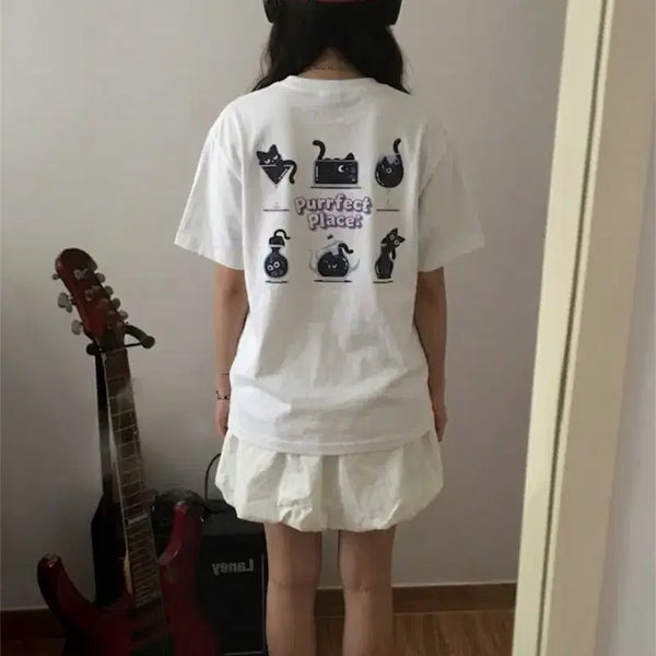 [BUNJANG] Core Board Games x Musinsa Cat Graphic T-Shirt White S / 코어보드게임즈 x 무신사 고양이 반팔티 화이트 S