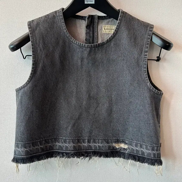[BUNJANG] Kapital 14oz Black Denim Distressed Camisole / [새상품] 캐피탈 14oz 블랙 데님 데미지드 캐미솔
