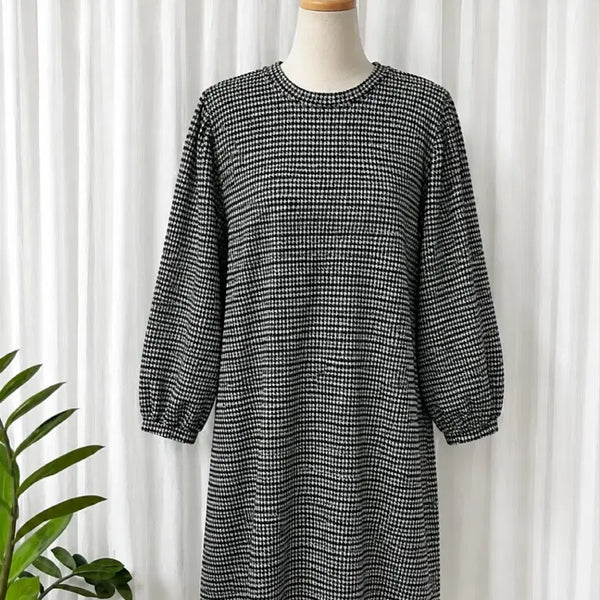 [BUNJANG] Checkered Puff Sleeve Mini Dress / 체크 무늬 퍼프 소매 미니 원피스