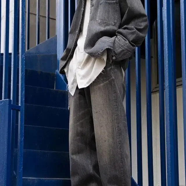 [BUNJANG] Yoko Sakamoto Belted Denim Trousers Vintage Wash Black / yoko sakamoto 벨티드 데님 트라우저 빈티지워시 블랙 L 사이즈