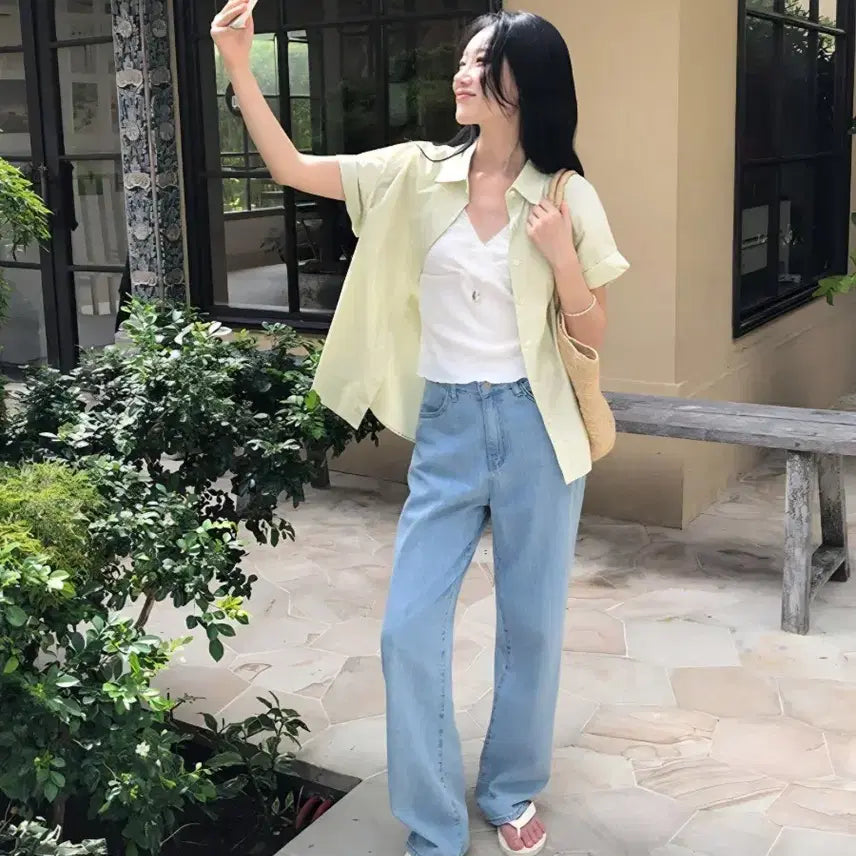 [BUNJANG] Ganaesra Summer Wide Denim (Medium Blue, Long S) / 가내스라 썸머 와이드 데님(중청, 롱 s)