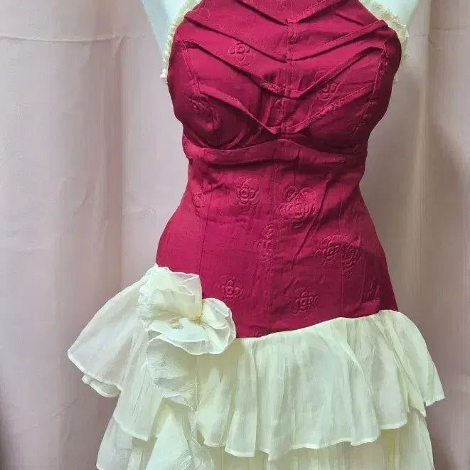[BUNJANG] Lace Frill Mini Dress Pink / 레이스 프릴 원피스 핑크