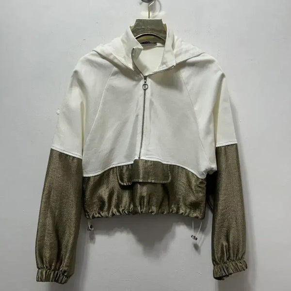 [BUNJANG] Zara Cropped Hoodie Zip-up White/Gold Size S / 자라 크롭 후드 집업 화이트/골드 S