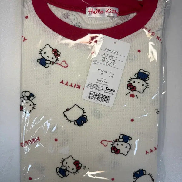 [BUNJANG] Hello Kitty Pattern Short Sleeve Pajama Set with Drawstring Bag (Ivory) / (일본정품)헬로키티 패턴 반팔 잠옷세트 M+복조리