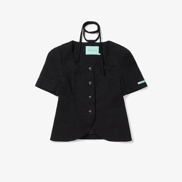 [BUNJANG] Instant Funk Summer Square Neck Short Sleeve Jacket - Black / 인스턴트펑크 썸머 스퀘어넥 반팔 자켓 - 블랙