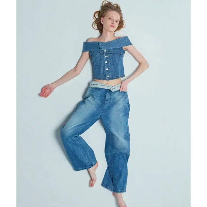 [BUNJANG] Instant Funk Denim Off-Shoulder Blouse / 인스턴트펑크 데님 오프숄더 블라우스