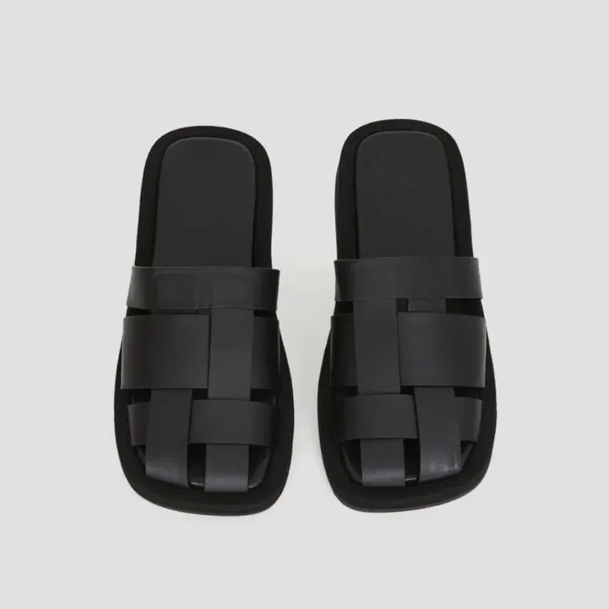 [BUNJANG] Recto Black Cross Strap Slide Sandals / 렉토 블랙 크로스 스트랩 슬라이드 샌들 슬리퍼