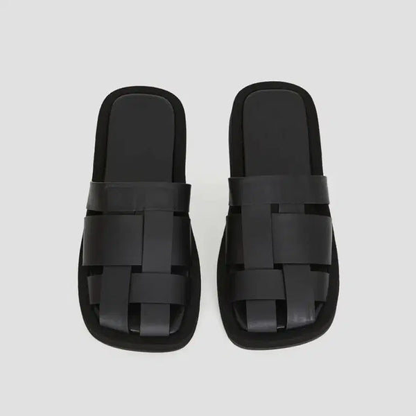 [BUNJANG] Recto Black Cross Strap Slide Sandals / 렉토 블랙 크로스 스트랩 슬라이드 샌들 슬리퍼