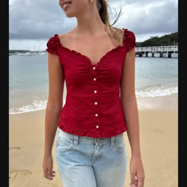 [BUNJANG] Brandy Melville Elena Red Blouse / 브랜디멜빌 엘레나 레드