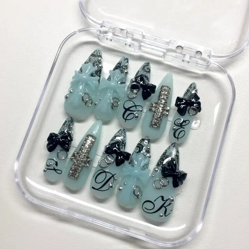 [BUNJANG] Custom Mint Chrome Hand-Made Nail Tips / 민트 크롬 수제 네일팁 주문제작/판매