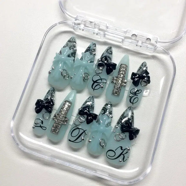 [BUNJANG] Custom Mint Chrome Hand-Made Nail Tips / 민트 크롬 수제 네일팁 주문제작/판매