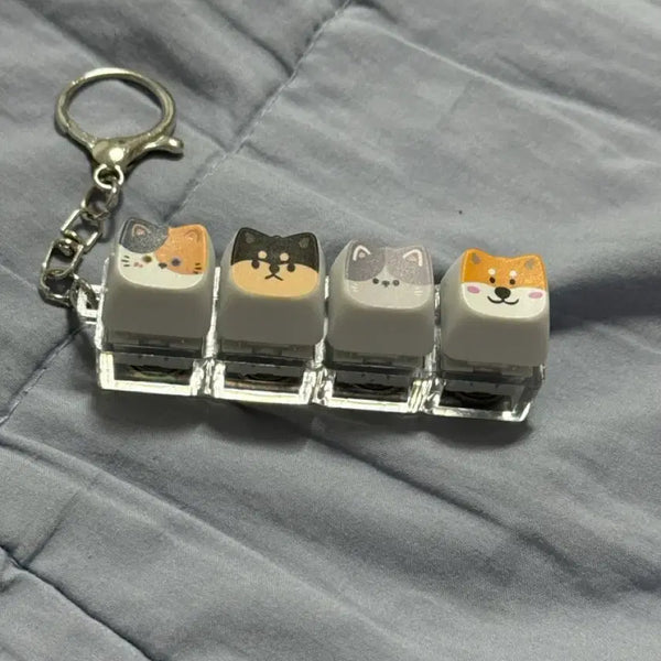 [BUNJANG] LED Cat Face Keycap Keyring Set of 4 / 불빛들어오는 고양이 강아지 키캡 키링 4개 세트