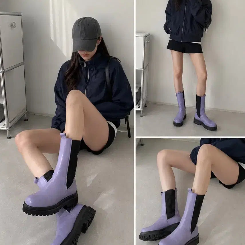 [BUNJANG] COS Purple Leather Chelsea Platform Boots / COS 코스 퍼플 레더 첼시 통굽 부츠 36