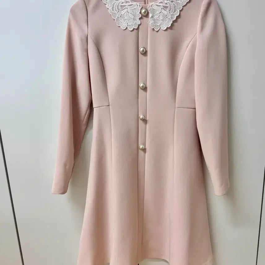 [BUNJANG] Kenneth Lady Lace Collar Pearl Button Pink Dress / 케네스레이디 레이스 칼라 진주 단추 핑크 원피스