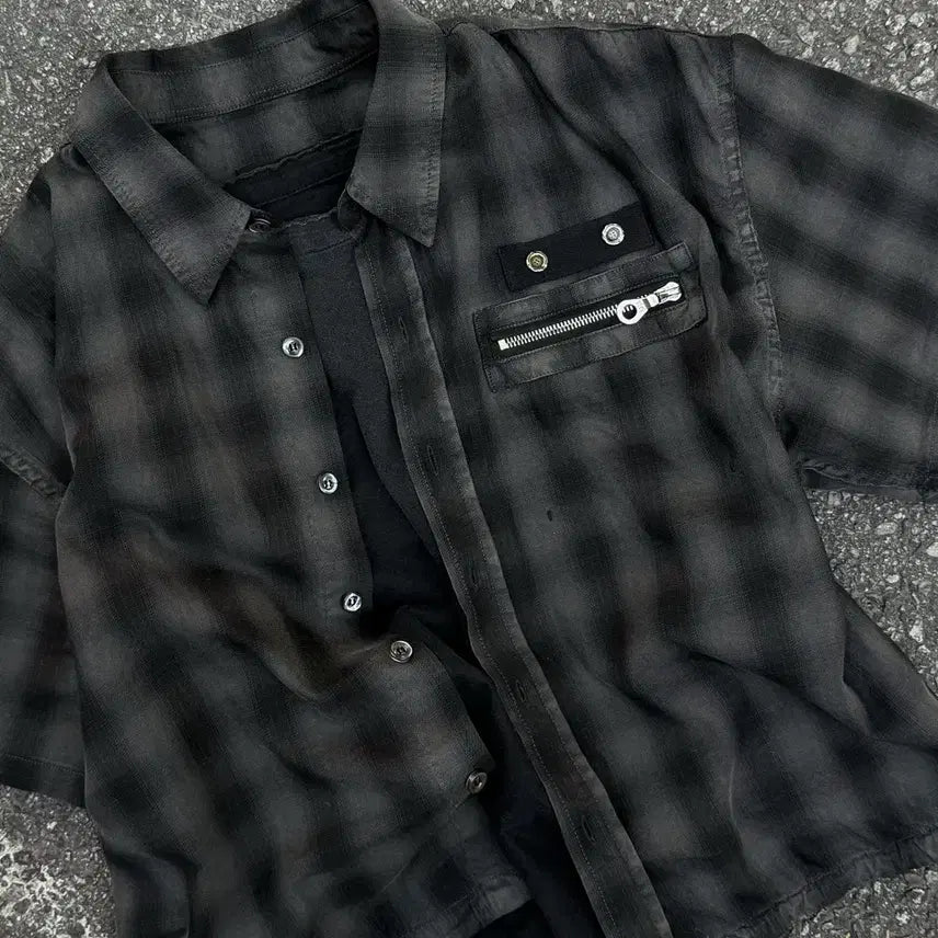 [BUNJANG] POG SERVICE MA-1 Check Half Shirt Size 2 / 포그서비스 MA-1 체크 하프 셔츠 2