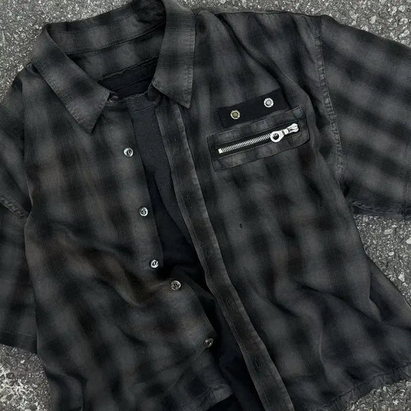 [BUNJANG] POG SERVICE MA-1 Check Half Shirt Size 2 / 포그서비스 MA-1 체크 하프 셔츠 2