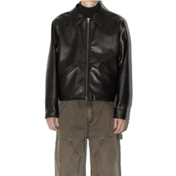 [BUNJANG] PU Leather Jacket Dark Brown / 가죽자켓 다크브라운 S