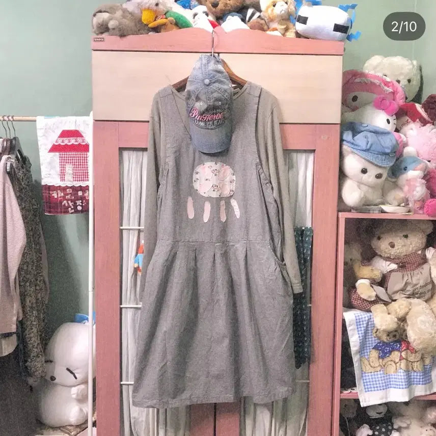 [BUNJANG] Kamome Sanjo Aquarium Vintage Outfit Set: Jellyfish Patch Hat, Dress, and Inner T-shirt / 카모메산장 수족관 빈티지 코디 세트 해파리 패치 모자 원피스