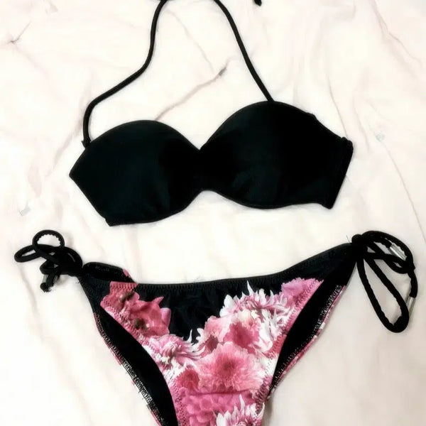 [BUNJANG] Rady Black Pink Flower Bikini Set / 라디 Rady 블랙 핑크 플라워 비키니 일브 빈티지 갸루깔