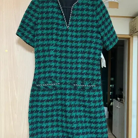 [BUNJANG] Sandro Green Patterned Mini to Midi Dress Size 43 / (새상품) 산드로 sandro 하객룩 원피스 43사이즈