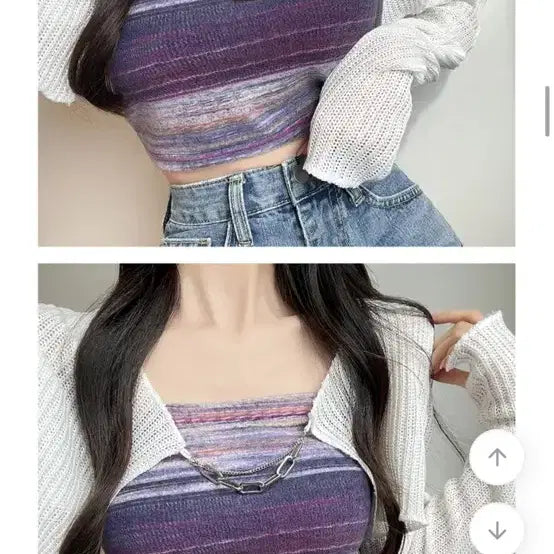 [BUNJANG] Ably Heather Stripe Banding Crop Top / 에이블리 보카시 스트라이프 밴딩 크롭탑