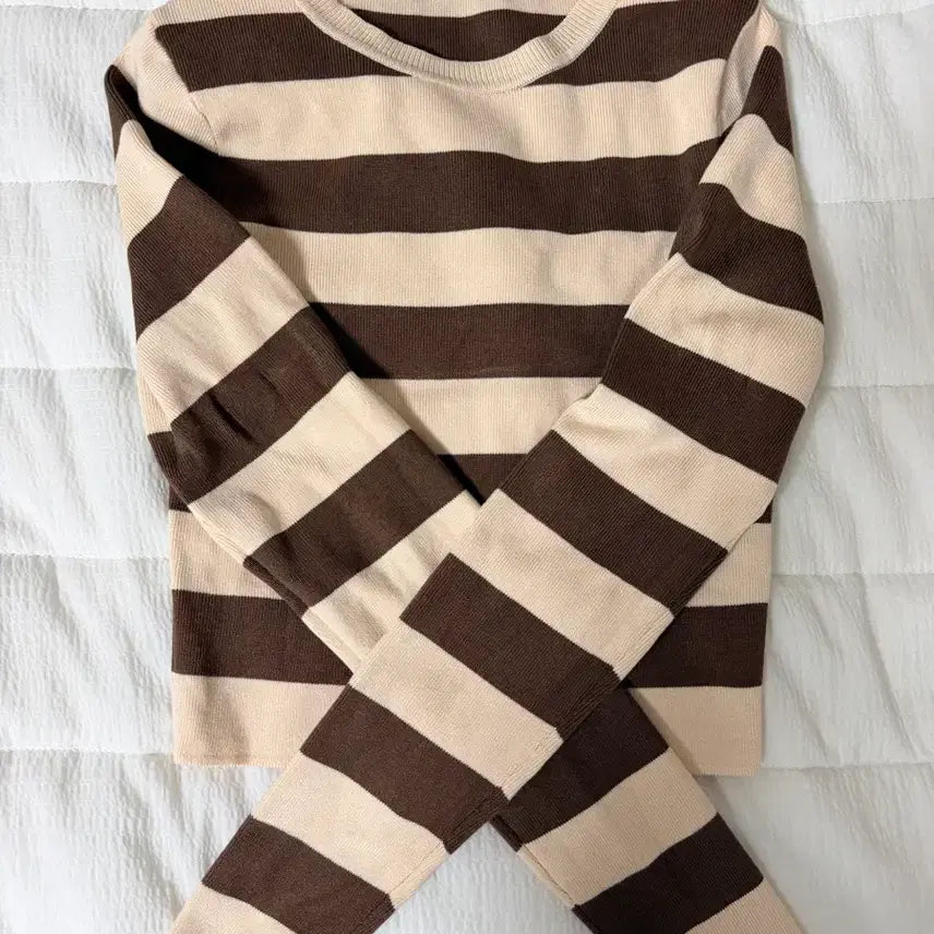 [BUNJANG] Zara Striped Knit T-Shirt Beige M / 자라 단가라 니트 티셔츠 베이지 M 자라 스트라이프