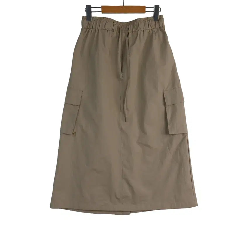 [BUNJANG] Beige Cargo Long Skirt - Free Size, Nylon / 베이지 카고 롱스커트 프리 밴딩 나일론 스커트