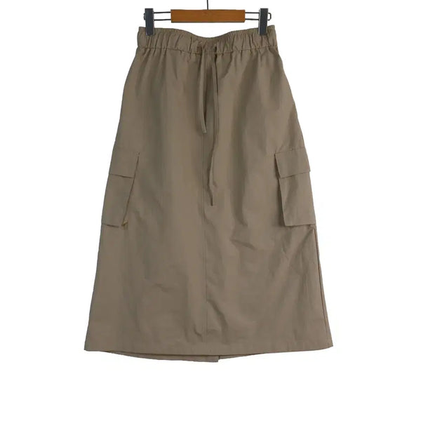 [BUNJANG] Beige Cargo Long Skirt - Free Size, Nylon / 베이지 카고 롱스커트 프리 밴딩 나일론 스커트
