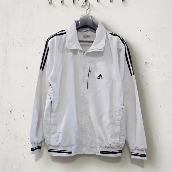 [BUNJANG] Adidas Old School 3-Stripes Windbreaker White L / 아디다스 올드스쿨 삼선 바람막이 화이트 L