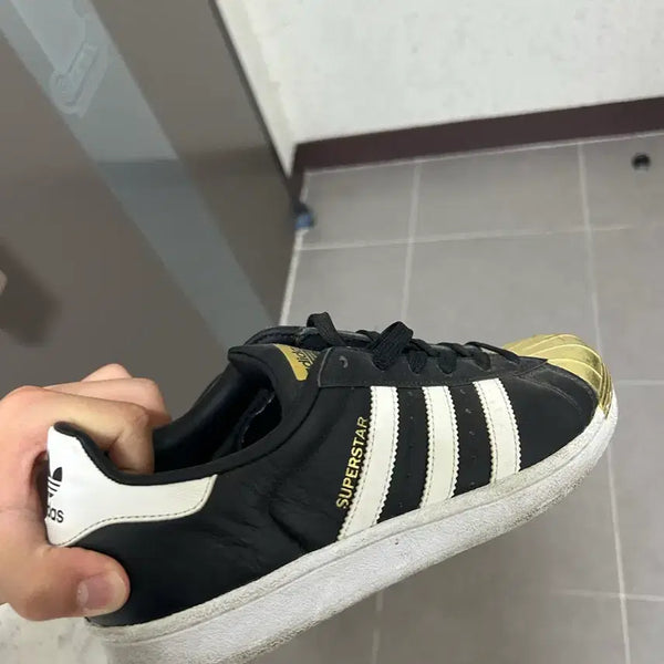 [BUNJANG] Adidas Superstar Gold Toe Black White Sneakers / 아디다스 슈퍼스타 골드토 블랙 흰색 240 245