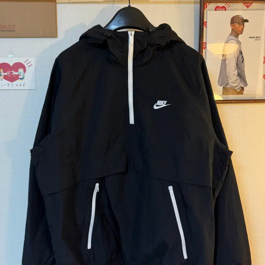 [BUNJANG] Nike Swoosh Woven Anorak Jacket Black XL / (XL)나이키 스우시 우븐 아노락 자켓 블랙