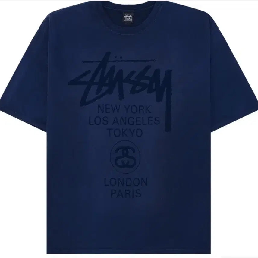 [BUNJANG] Stussy World Tour T-Shirt Sun Faded Navy / 스투시 월드 투어 티셔츠 썬 페이디드 네이비 새상품