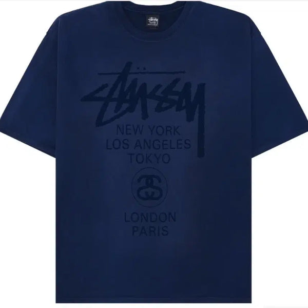 [BUNJANG] Stussy World Tour T-Shirt Sun Faded Navy / 스투시 월드 투어 티셔츠 썬 페이디드 네이비 새상품