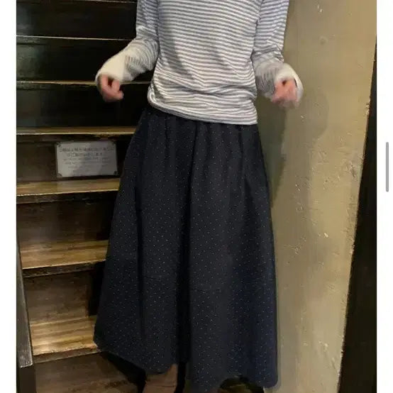 [BUNJANG] DailyJu Dot Long Skirt Black / 데일리쥬 도트 롱치마 블랙