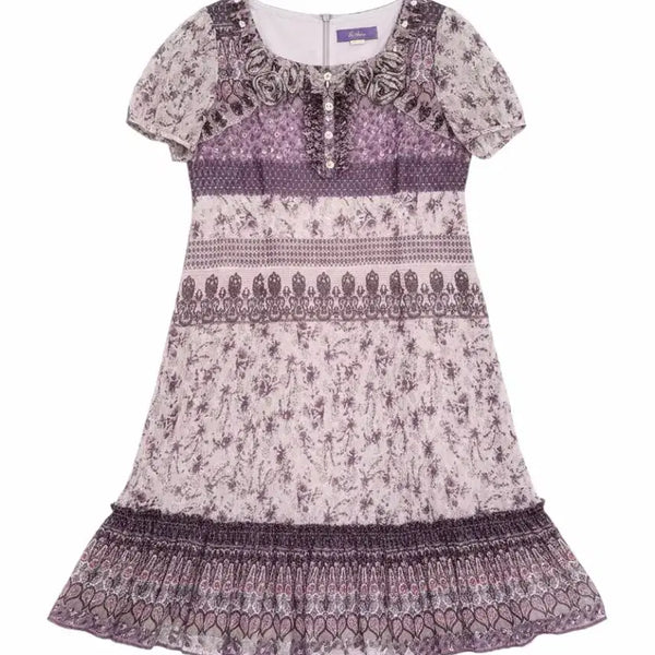 [BUNJANG] Arte Flower Pattern Dress Purple / 여성77/ 아르떼 원피스 퍼플 보라 플라워 패턴