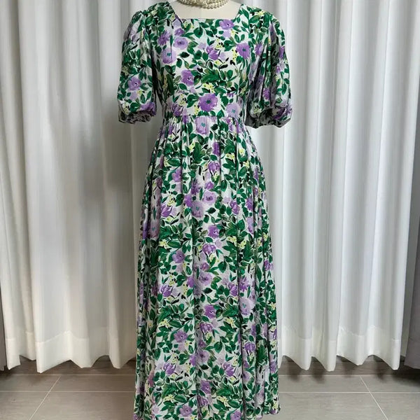 [BUNJANG] Zimmermann Shoulder Puff Flower Long Dress Purple S / (새상품) 짐머만 어깨퍼프 플라워 롱원피스