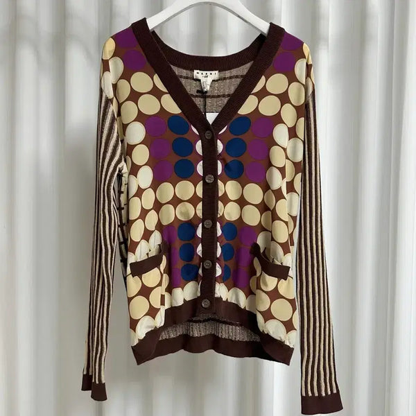 [BUNJANG] MARNI Dot Silk Contrast Knit Cardigan Brown Size 34 / (새상품) MARNI 마르니 도트실크 배색 니트가디건