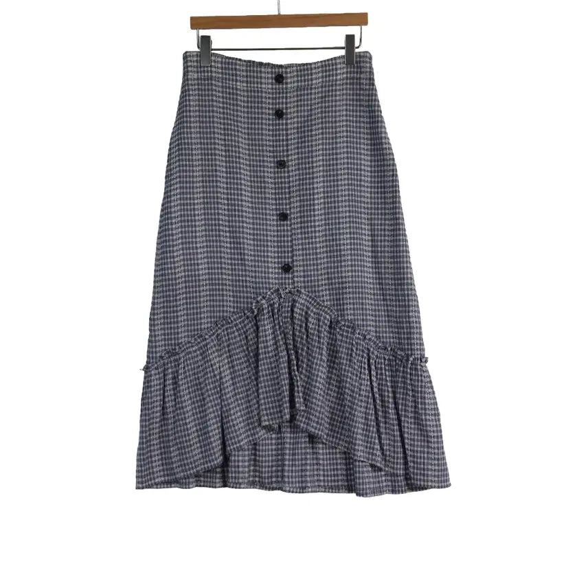 [BUNJANG] Roem Checked Ruffle Flare Long Skirt / Roem 로엠 체크 프릴 롱스커트 67 플레어 스커트