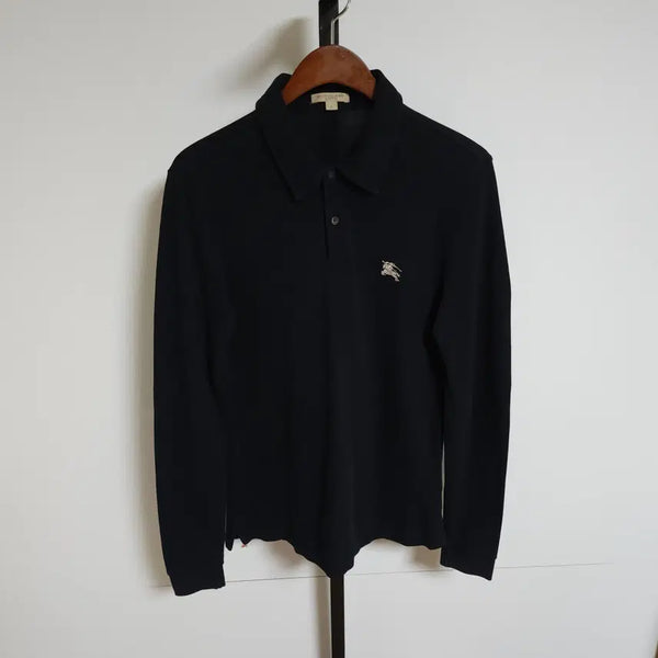[BUNJANG] Burberry Navy Knight Embroidery Long Sleeve Polo Shirt Size S / [S] 버버리 네이비 기사 자수 긴팔 카라티 6561501