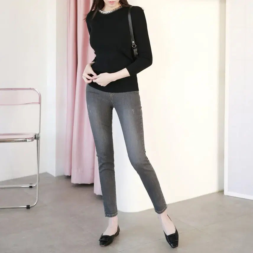 [BUNJANG] Slim Fit Banding Span Skinny Jeans - Grey/M / 그레이/M 슬림핏 밴딩 스판 스키니진