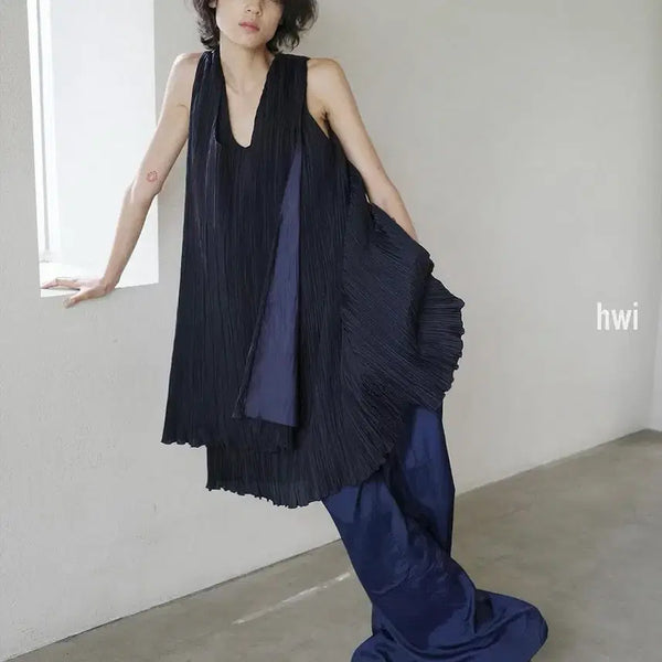 [BUNJANG] HWI Pleats Dress Navy / hwi 휘 플리츠 원피스 네이비