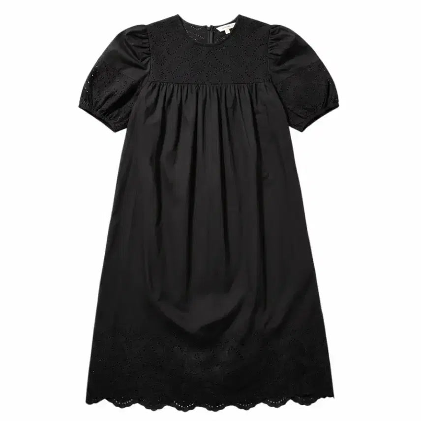 [BUNJANG] Women's Black Embroidered Puff Sleeve Dress / 여성F/ marant 블랙 자수 퍼프 소매 원피스 빈티지킹